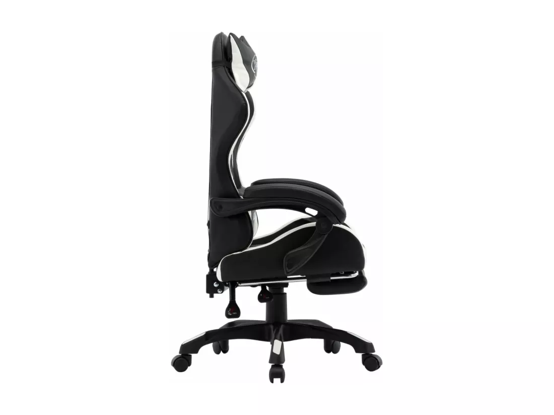 Fauteuil de jeux vidéo et repose-pied Blanc et noir Similicuir