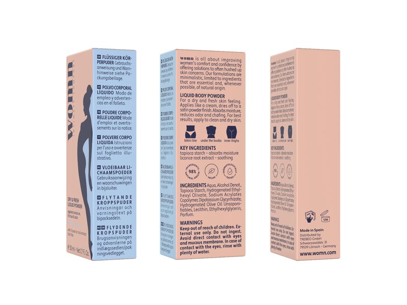 Womn Körperpuder flüssig Dry and Fresh 50 ml Puder sorgt für Schutz vor Nässe, Schweissgeruch und Wundscheuern
