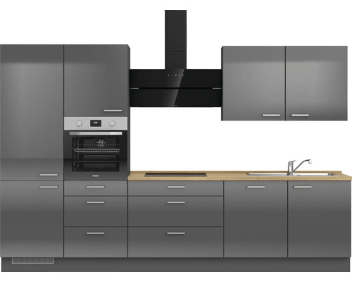 NOBILIA keukenblok met apparatuur Urban 330 cm leigrijs hoogglans voorgemonteerde variant links 4004539009714