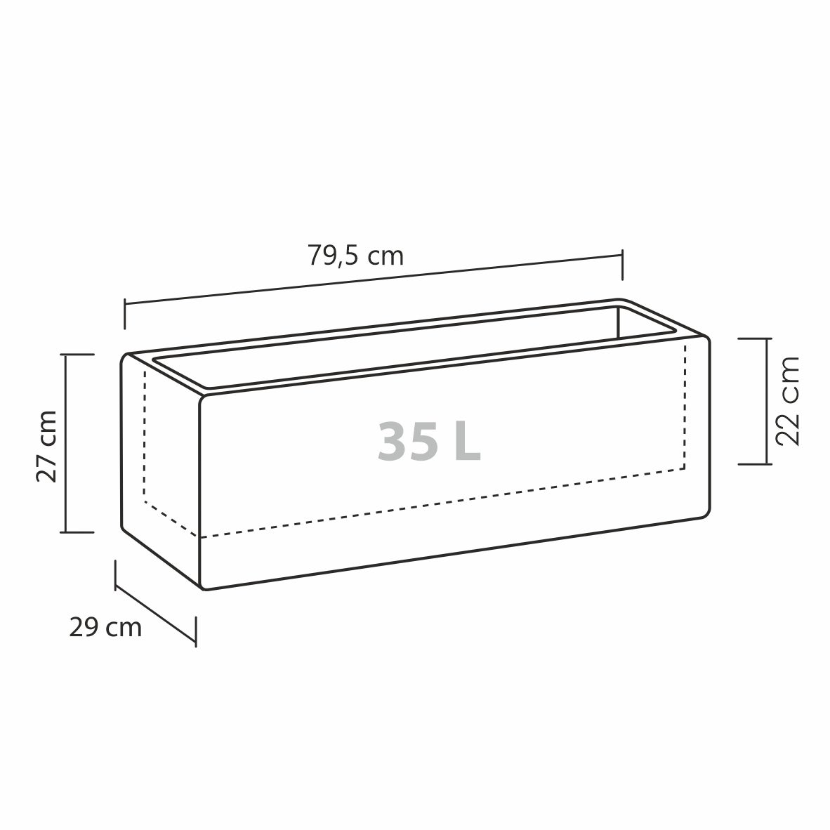 Scheurich Alea Box 80, plantenbak/bloempot/plantenbak, rechthoekig, van kunststof, kleur: zwart graniet, 79,5 cm breed, 29 cm diep, 27 cm hoog, inhoud 35,5 l.