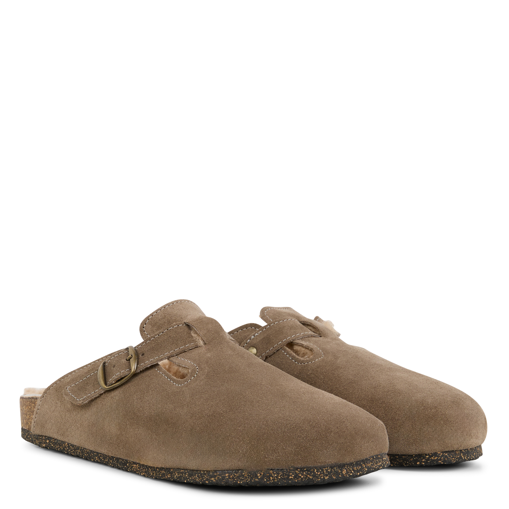 LEO - Sabots fourrés en cuir velours | Beige