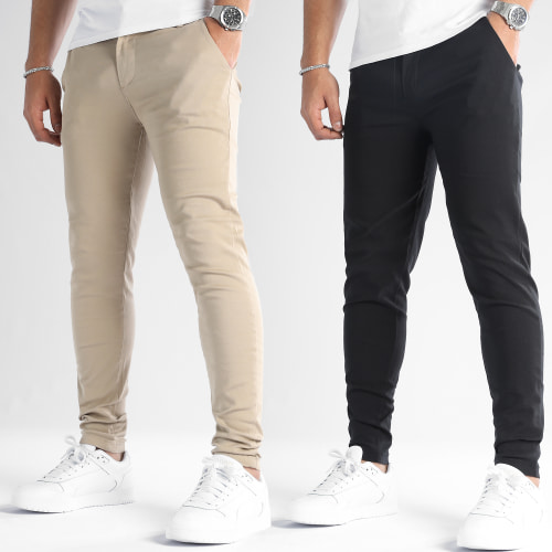 Lot De 2 Pantalons Chino Skinny 1353 1355 Beige Noir