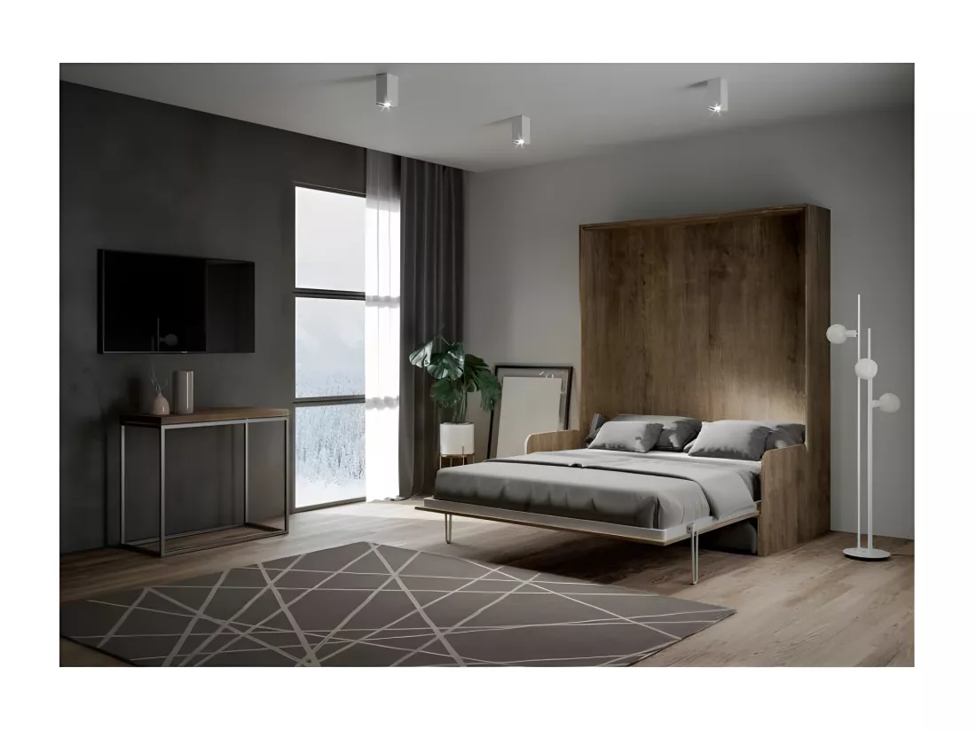 Lit escamotable vertical noyer avec canapé tissu Bounto 140x190 de tissu-Couleur Microfibre 07