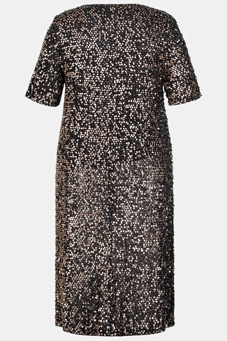 Midikleid, doppellagig, Pailletten, V-Ausschnitt, Halbarm