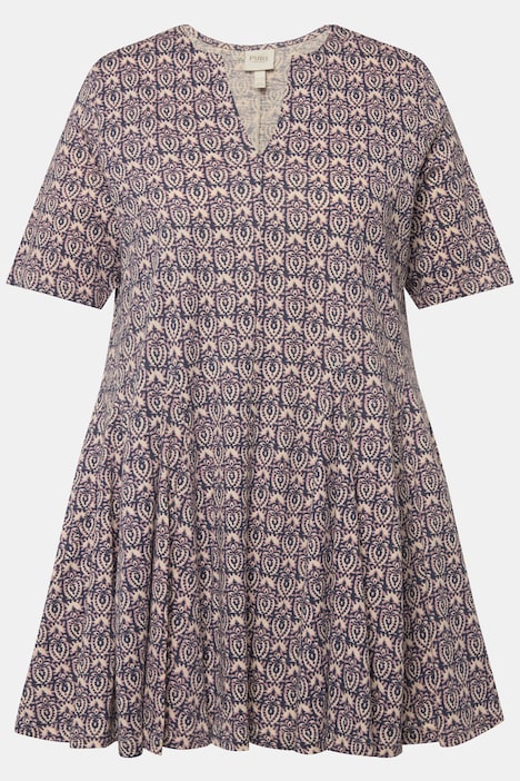 Longshirt, Godetfalten, Tunika-Ausschnitt, Halbarm