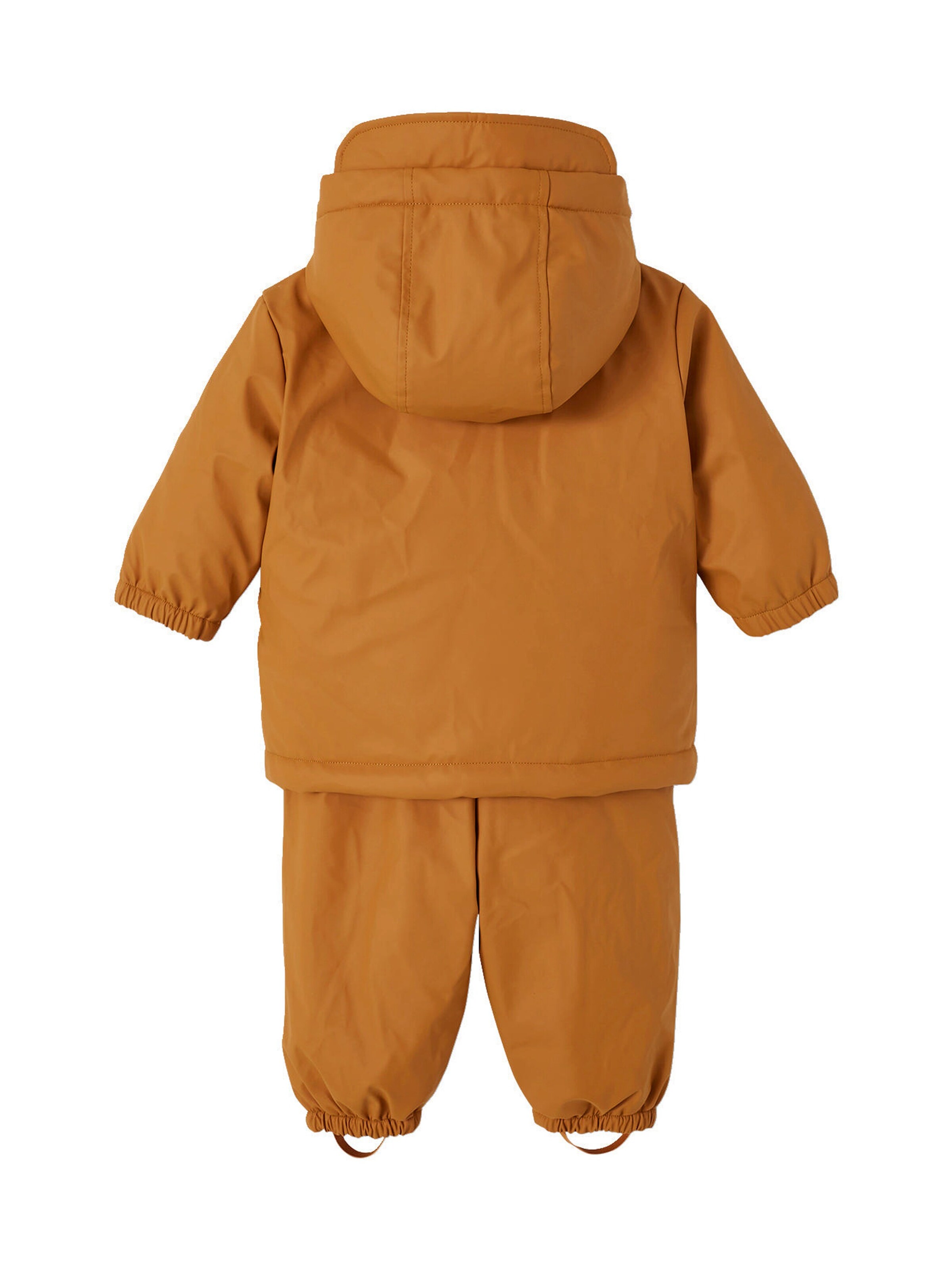 Vertbaudet Baby-Set: Thermo-Regenjacke mit Webpelz und Matschhose, Recycling-Polyester karamell