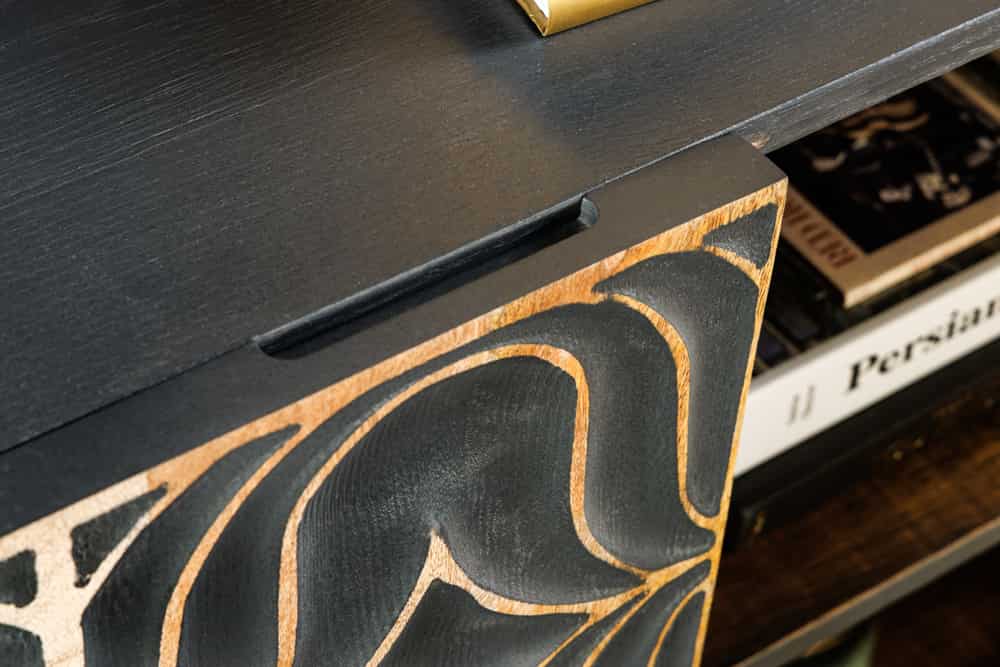 Handgefertigtes Sideboard PIAZZA SAN MARCO 180cm grau gold Mangoholz massiv 3D-Design