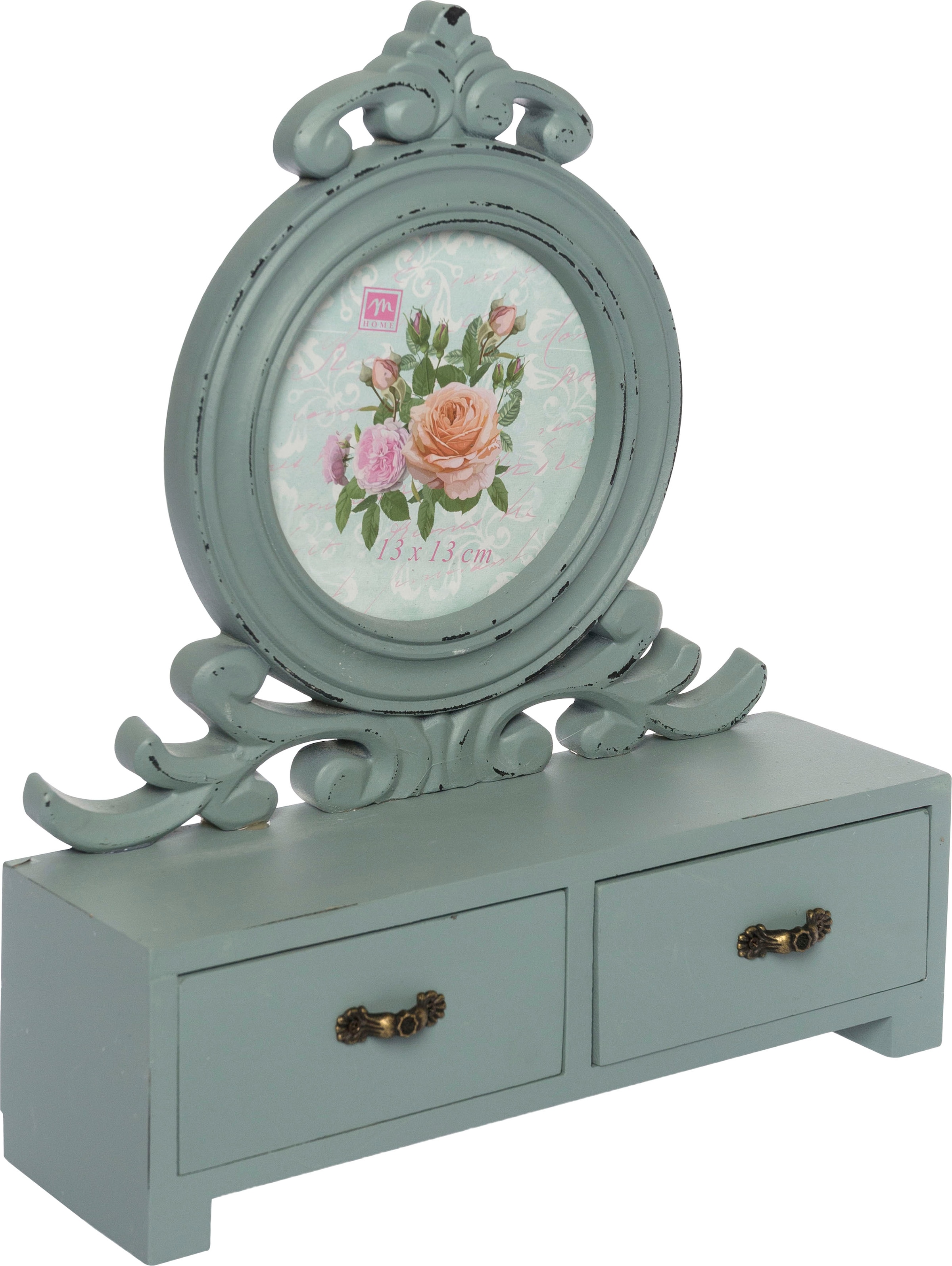Myflair Möbel & Accessoires Bilderrahmen »Senja, grün« mit 2 Schubladen, ideal auch als Schmuckkasten, Shabby Optik