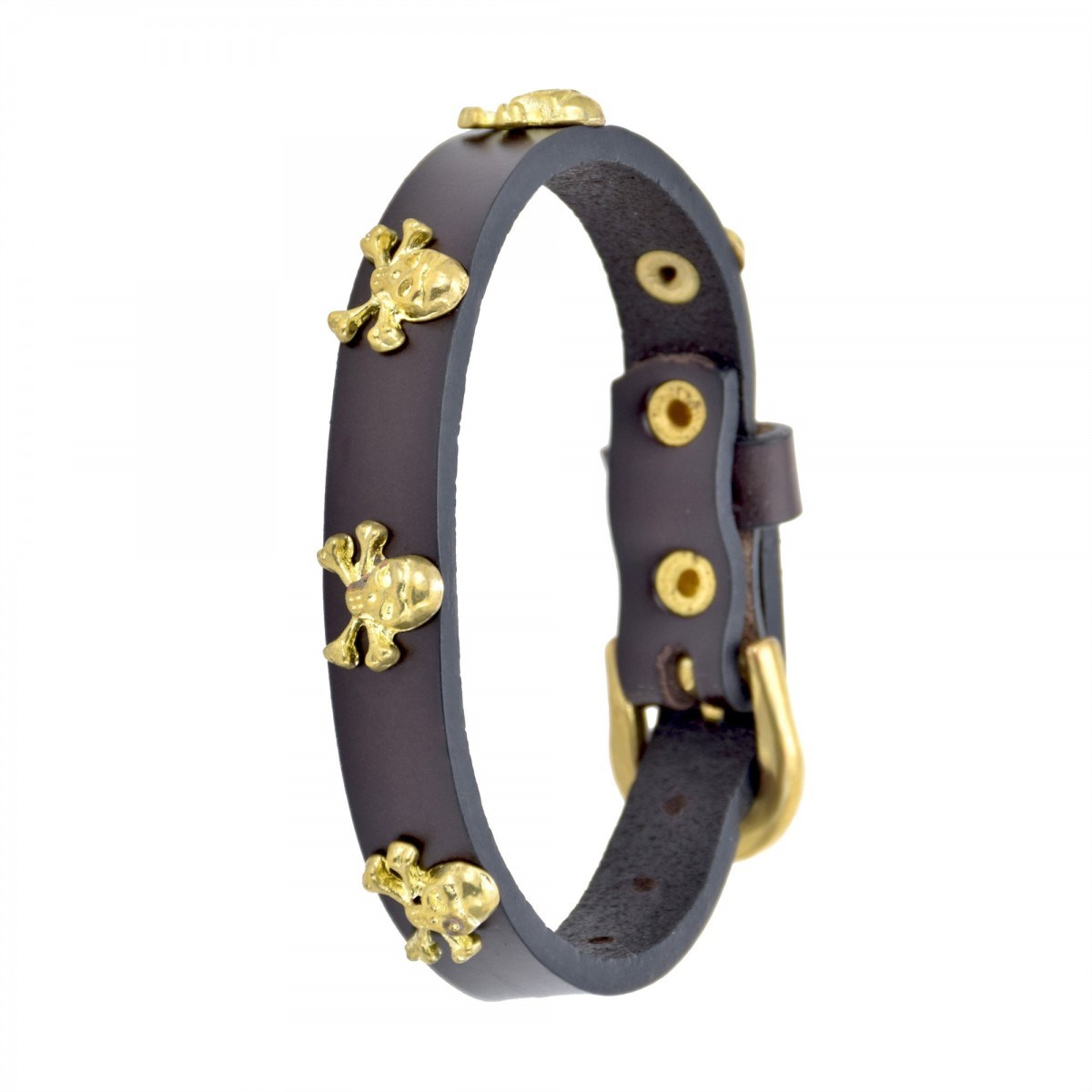 Bracelet tête de mort en cuir véritable marron