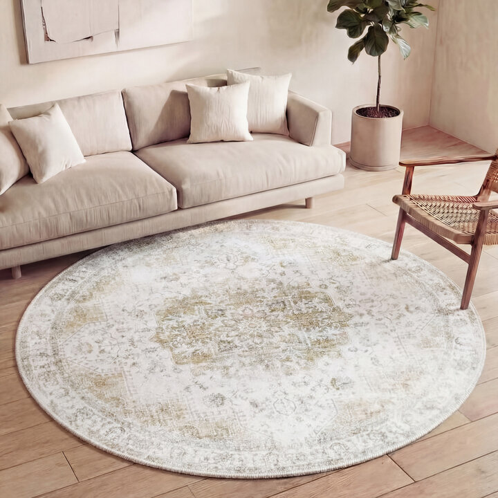 Rond Vintage vloerkleed - Lago Groen | Hoge kwaliteit