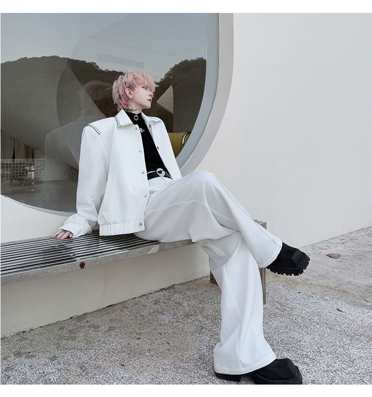 Omozando - Set: Effen blazer met knoopjes + Wijde pantalon