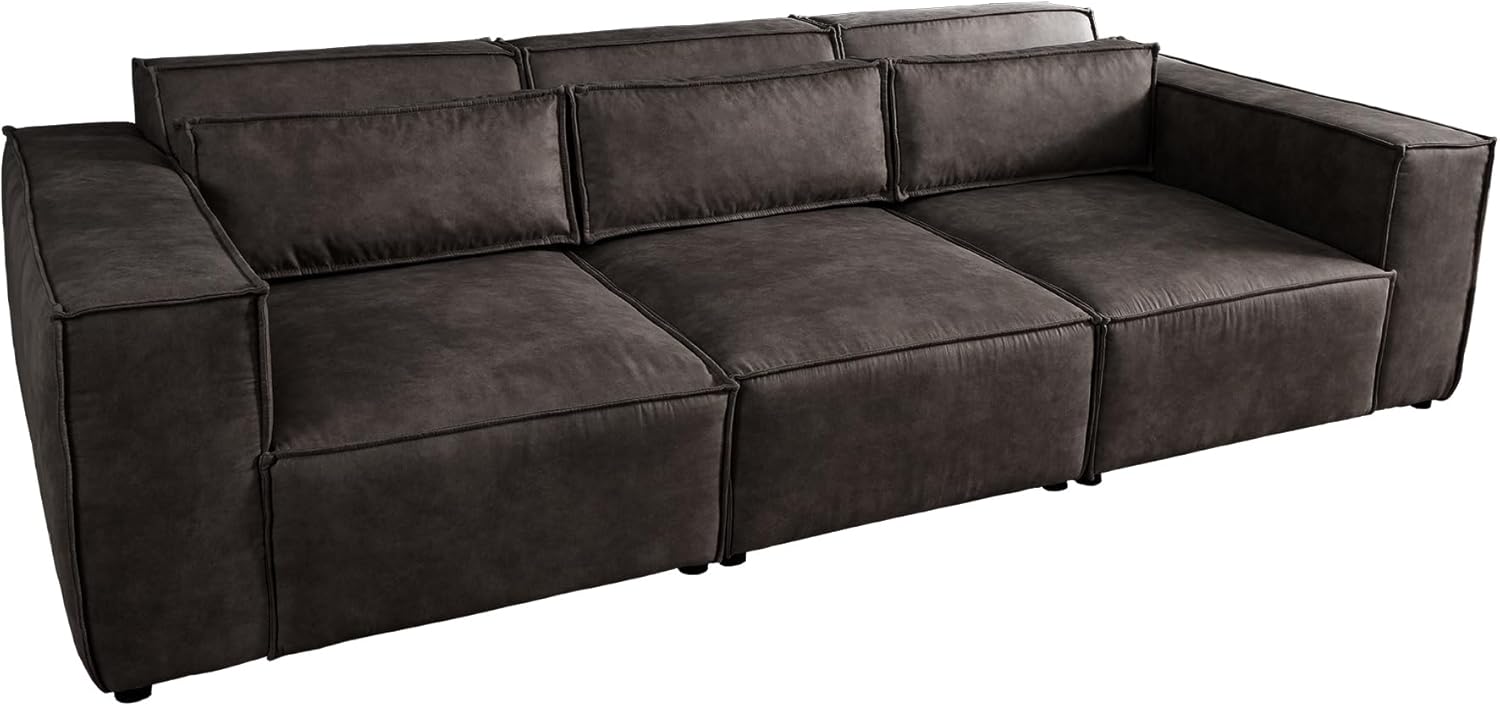 Riess Ambiente Design 3-Sitzer Sofa Bossa NOVA - 260cm - antik dunkelgrau - Microfaser inklusive Kissen 3er Sofa Couch XXL-Sofa XXL-Couch Bigsofa Rundum-Bezug