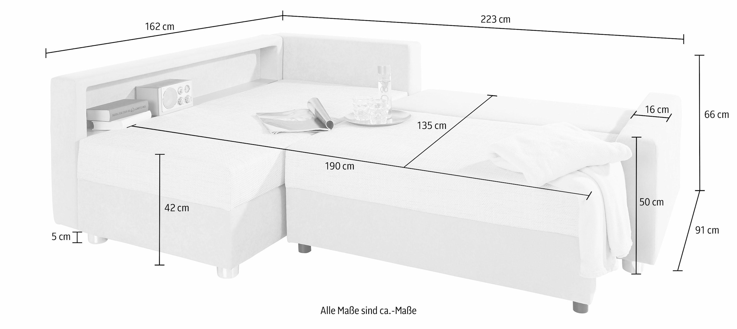 COLLECTION AB Ecksofa »Relax L-Form« inklusive Bettfunktion, Federkern, wahlweise mit RGB-LED-Beleuchtung