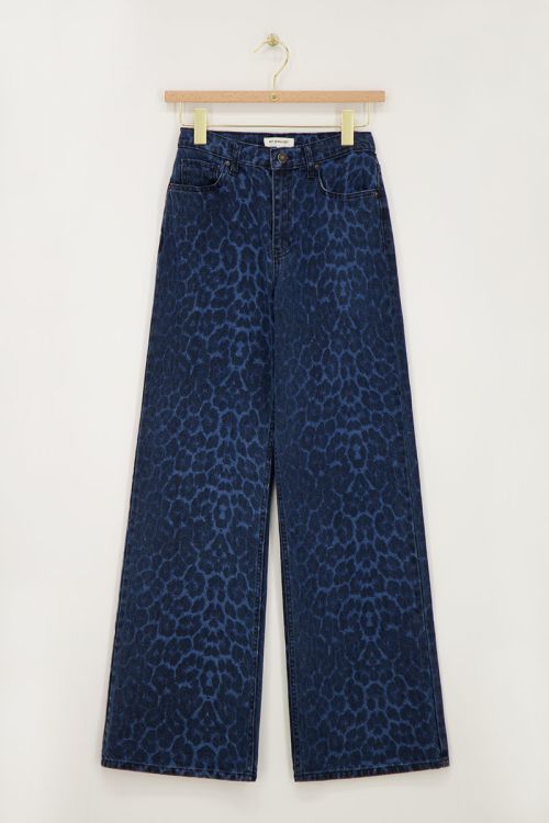 Blauwe denim jeans met panterprint