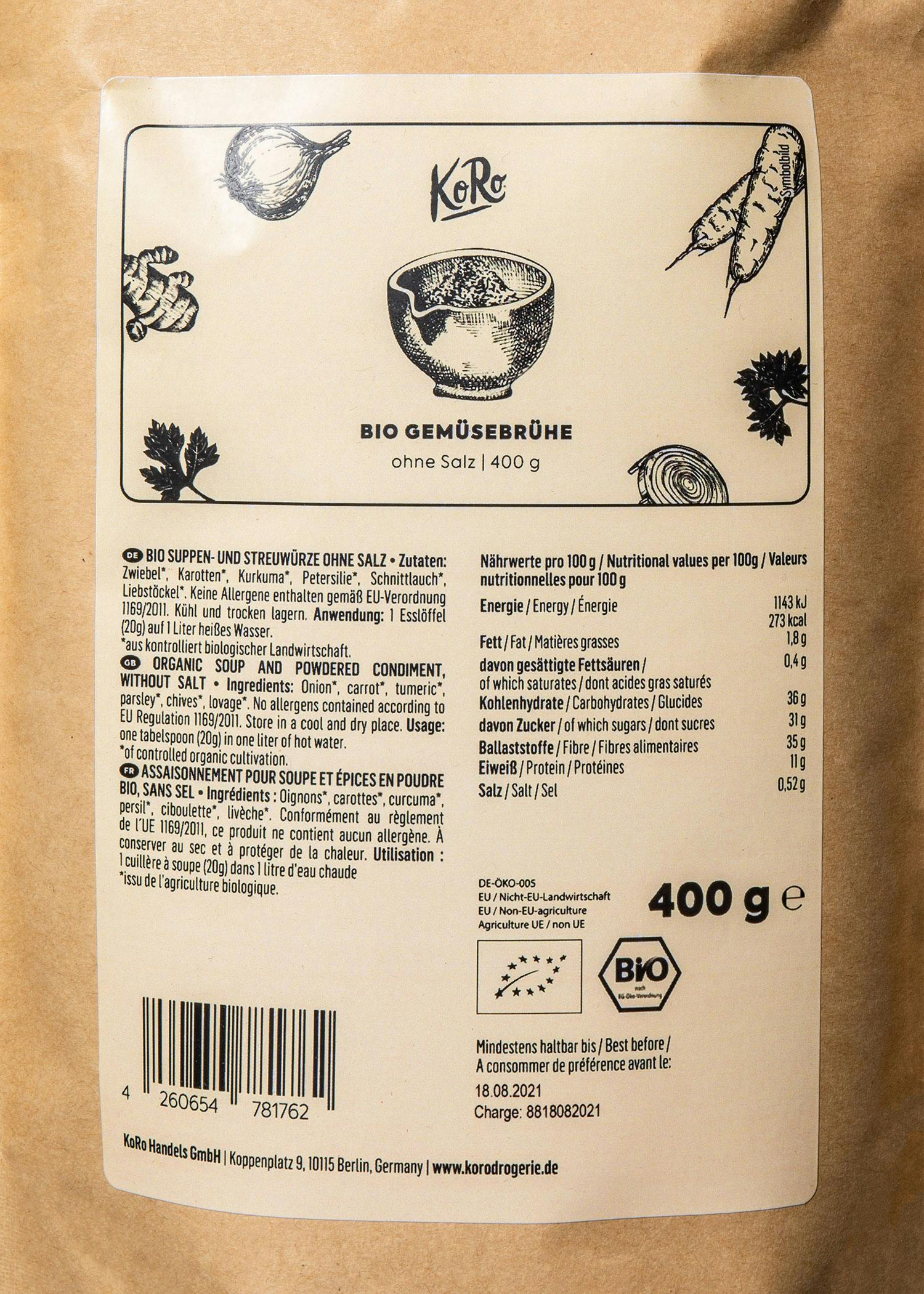 Bio Gemüsebrühe ohne Salz 400 g