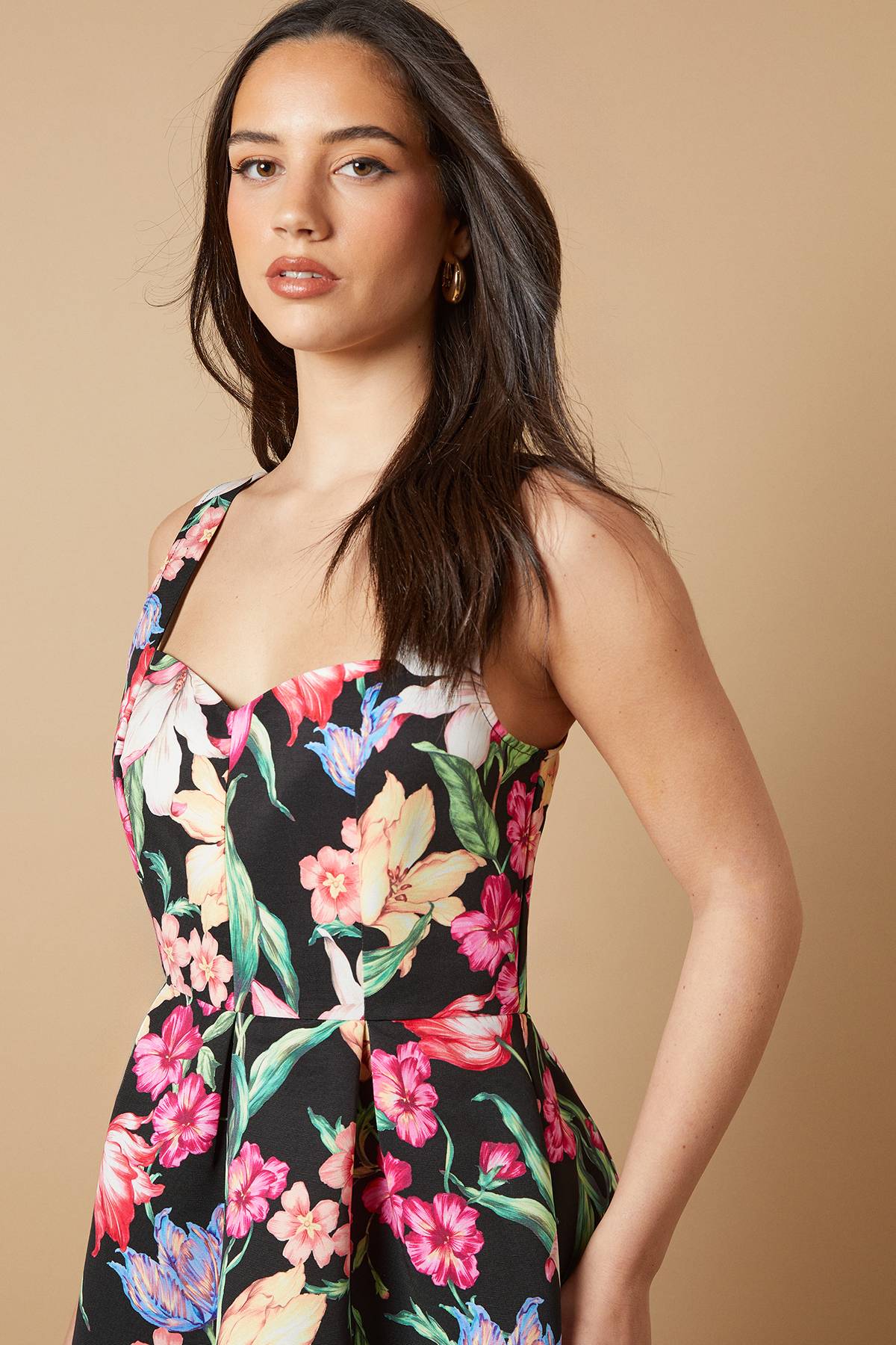Oasis Robe Midi Évasée à Bretelles Imprimé Floral pour Occasion Spéciale