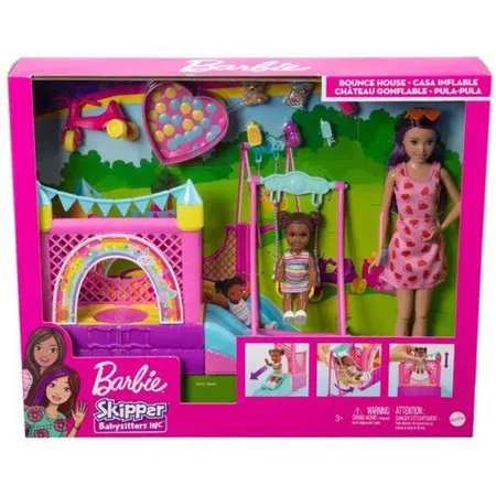 Barbie Skipper Babysitters Inc. Hüpfburg-Spielset mit Puppen und Zubehör