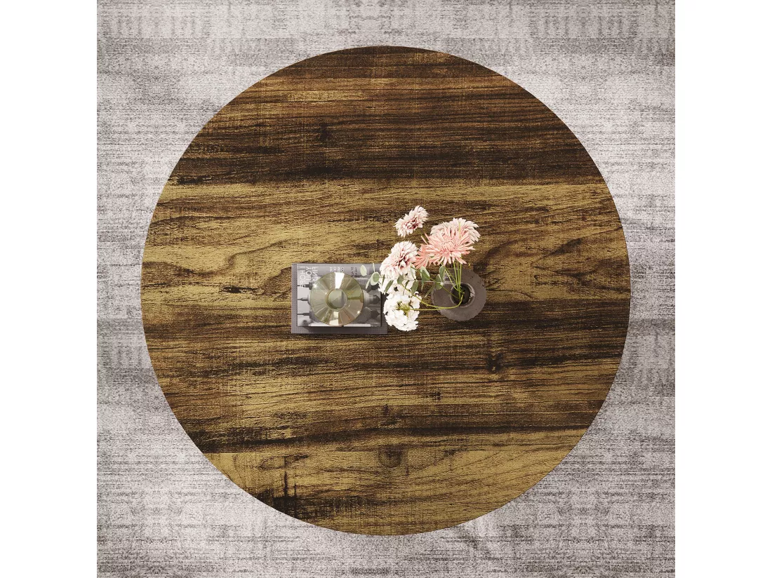 Table basse ronde industrielle à 2 niveaux avec étagères de rangement, table centrale moderne en bois de 80 cm