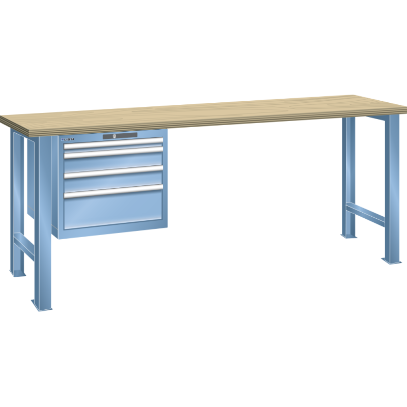 Lista - Établi 4 tiroirs plateau en hêtre P 80 cm