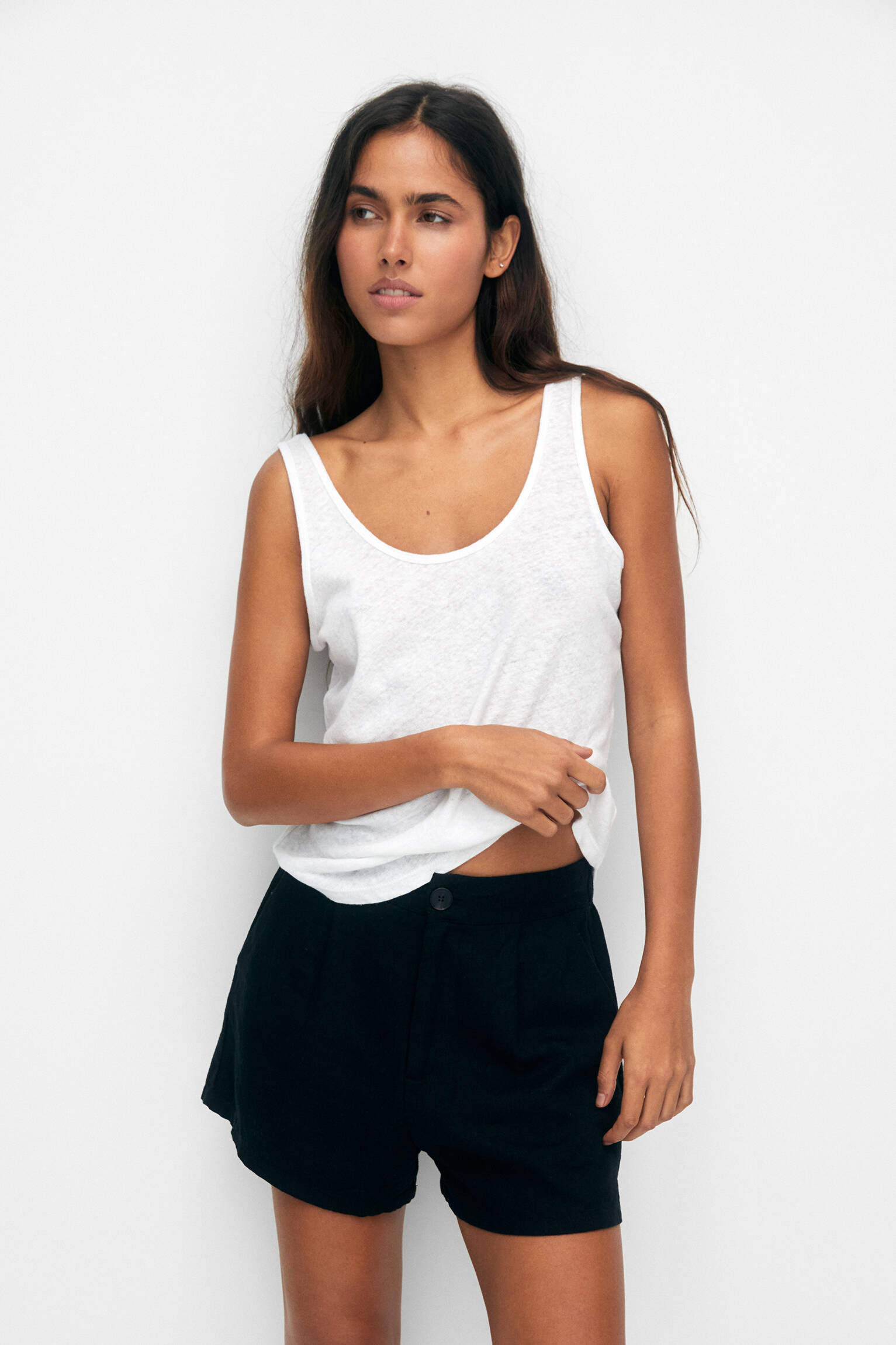 Shorts rústicos com botões - Preto