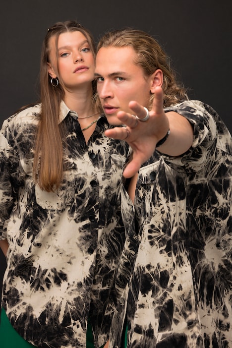 Hemdjacke, oversized, Batik, Hemdkragen, Langarm, Unisex