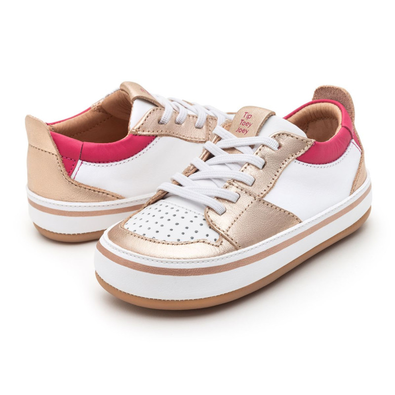 Tip Toey Joey Tip Toey Joey Primeiros Sneakers Ollie White Metalic Salmon Pitaya