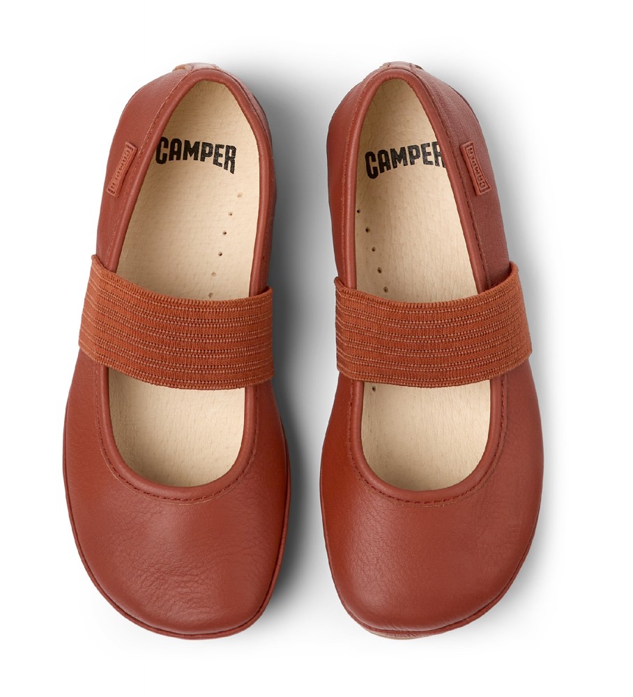 Sapatilhas de Ballet Camper Right em Couro Marrom