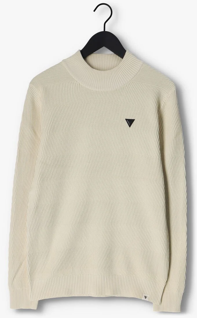 PUREWHITE gebroken wit purewhite trui jaquard mockneck with triangle badge on chest