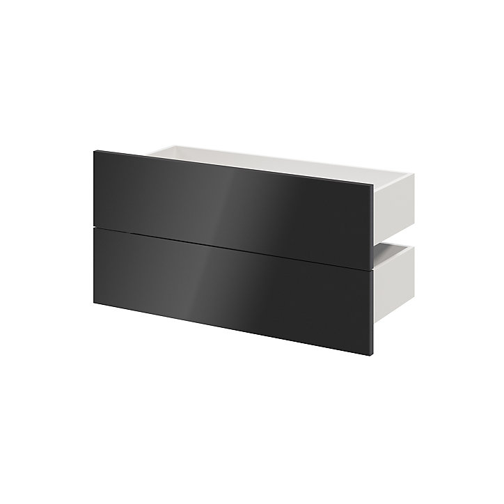 Lot de 2 tiroirs anthracite brillant GoodHome Atomia H. 18,5 x L. 74,4 x P. 30 cm