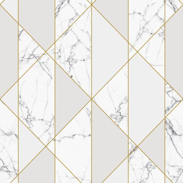 Estahome Marmer Fotobehang  - 2,5 x 2,79 m - Wit / Grijs / Goud