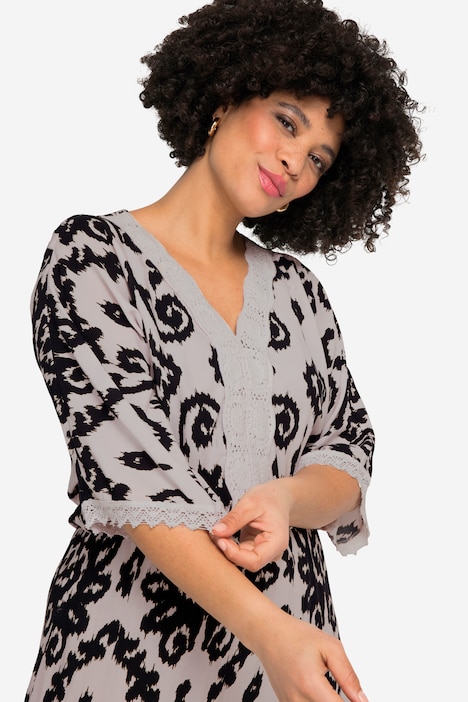 Maxikleid, Alloverdruck, V-Ausschnitt