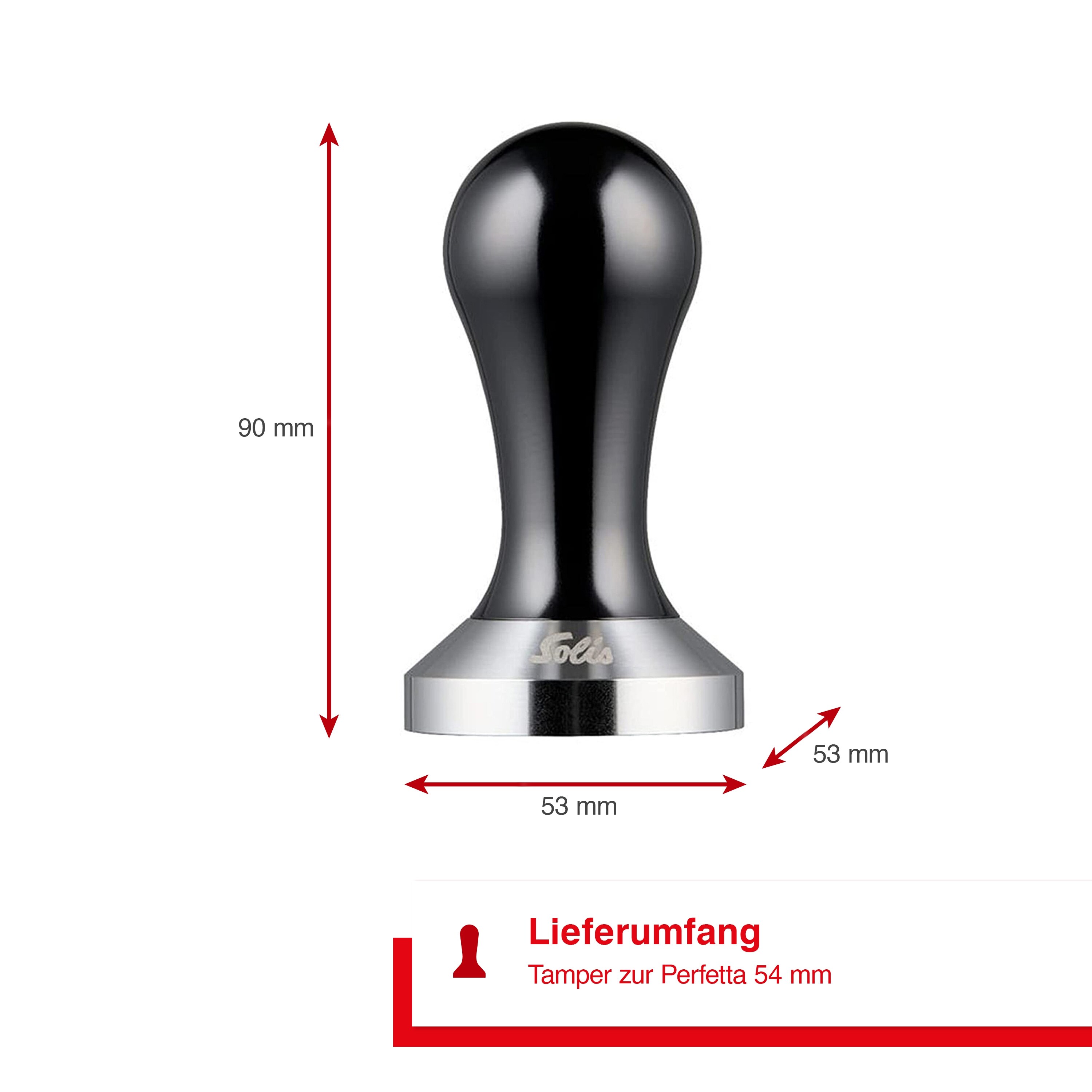 Solis Tamper 54 mm für 54 mm Siebträger, Barista Werkzeuge, Aluminium