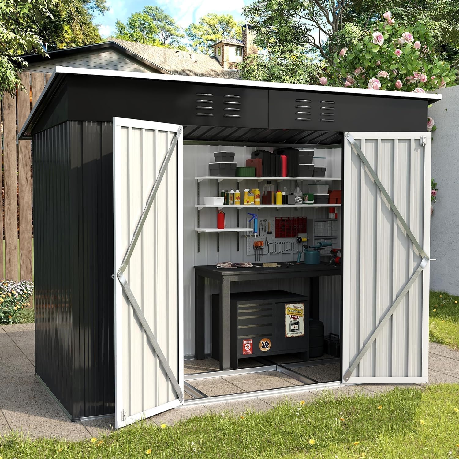 UDPATIO Metall Gartenhaus mit 5 m³ - 246 x 121 x 181 cm für den Außenbereich, Geräteschuppen, Fahrradgarage, Verzinkter Stahl mit Abschließbarer Tür für Hinterhof,Dunkelgrau