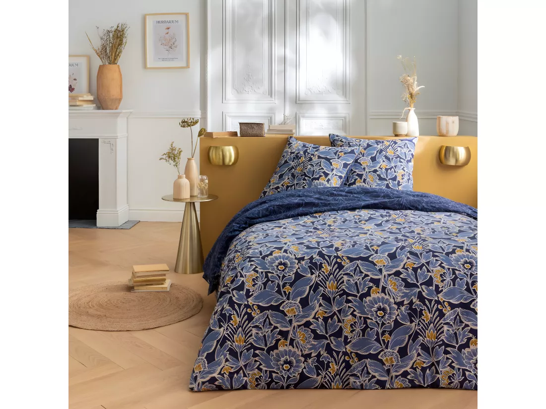 Parure de lit 2 personnes floral charme réversible 260x240cm