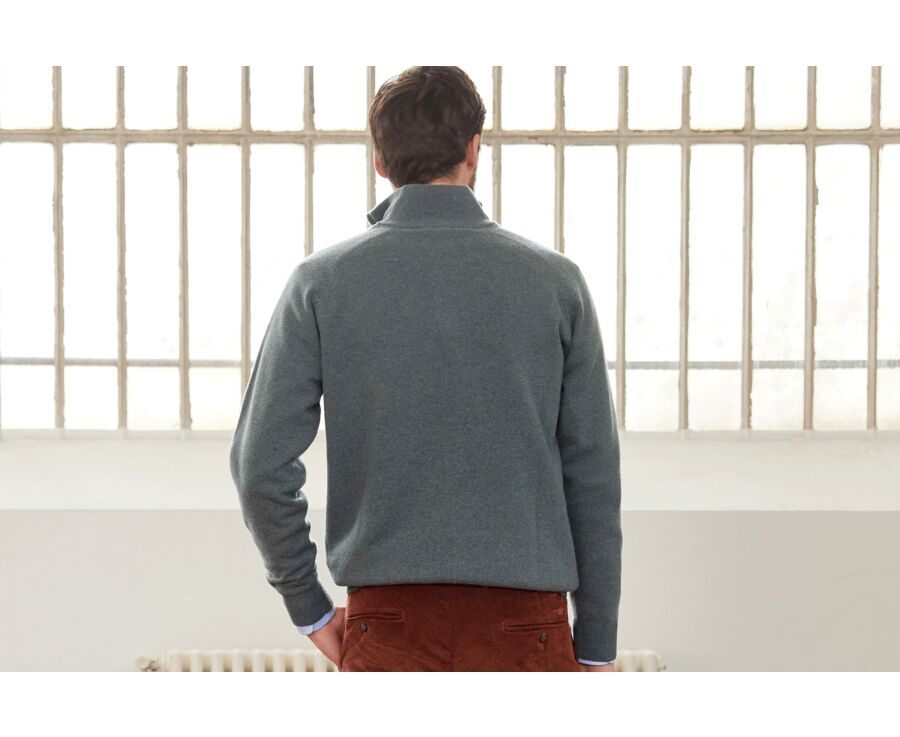 Pull homme laine col zippé Vert Chiné - KENNETH