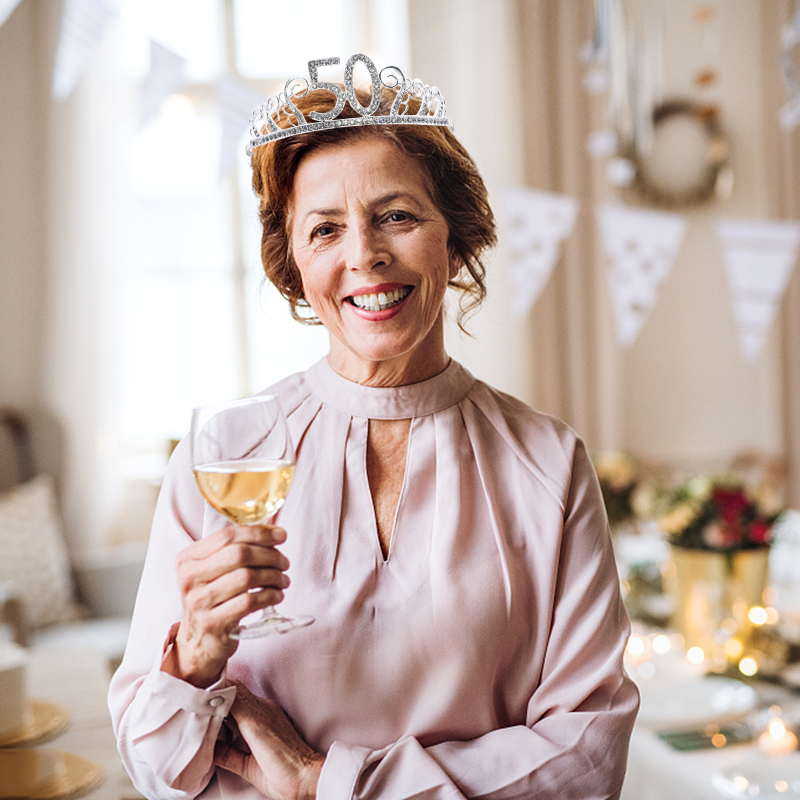 (Ø12cm) Glitzer Birthday Party Krone 30. Geburtstag Diadem Accessoire mit Strasssteinen - Silber