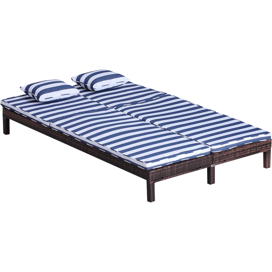 Outsunny Polyrattan Gartenliege für 2 Personen blau, braun