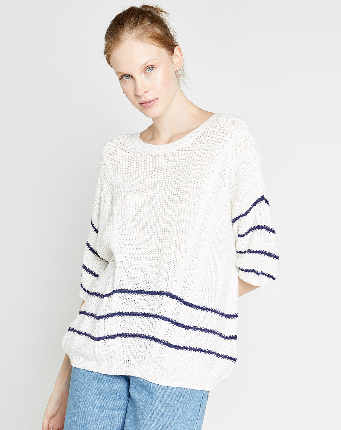 Caroll Pull Olga à rayures blanc/bleu