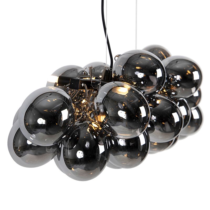 Art Deco hanglamp zwart met smoke glas 8-lichts - Uvas