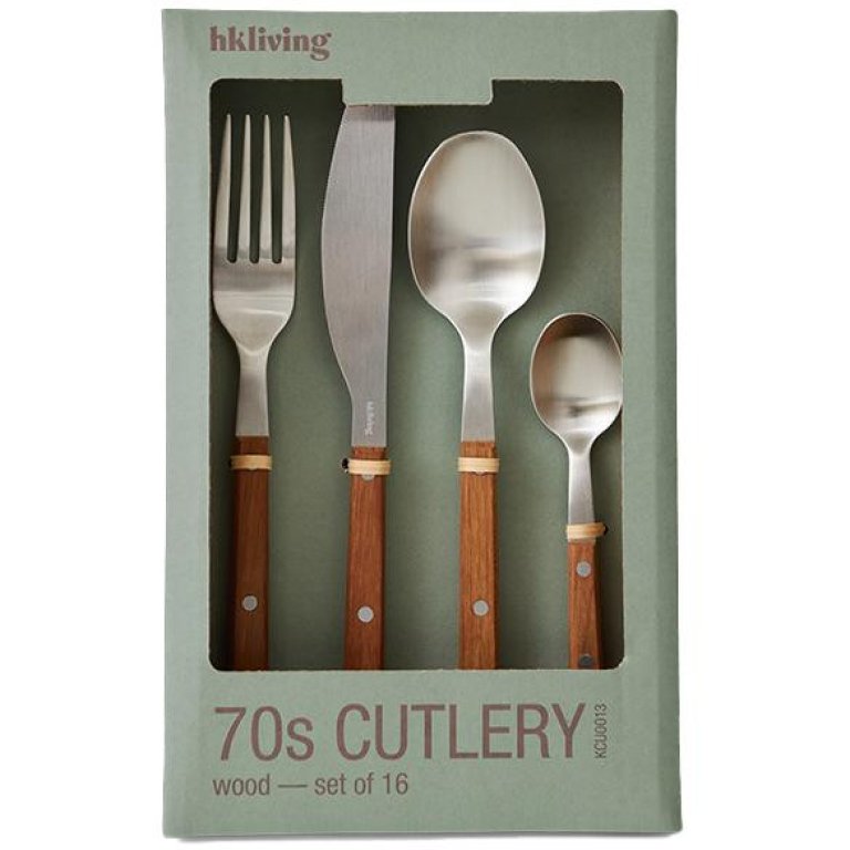 HKliving 70s bestek set van 16 Wood