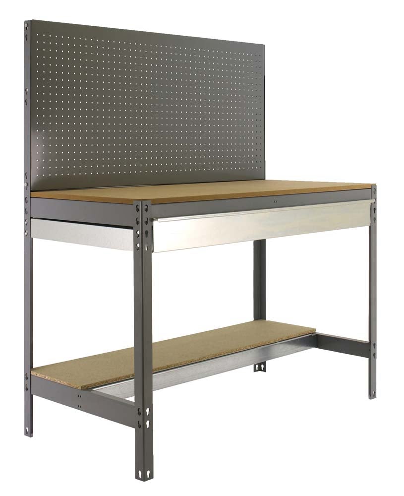 PROREGAL Buffalo werkbank met gereedschapswand en lade, afmetingen (H x B x D): 84 x 90 x 61 cm, draagvermogen: 400 kg, grijs