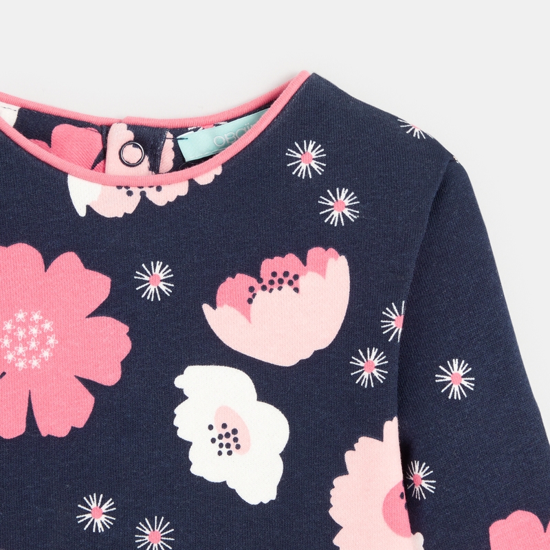 Sweat en molleton fleuri bleu bébé fille