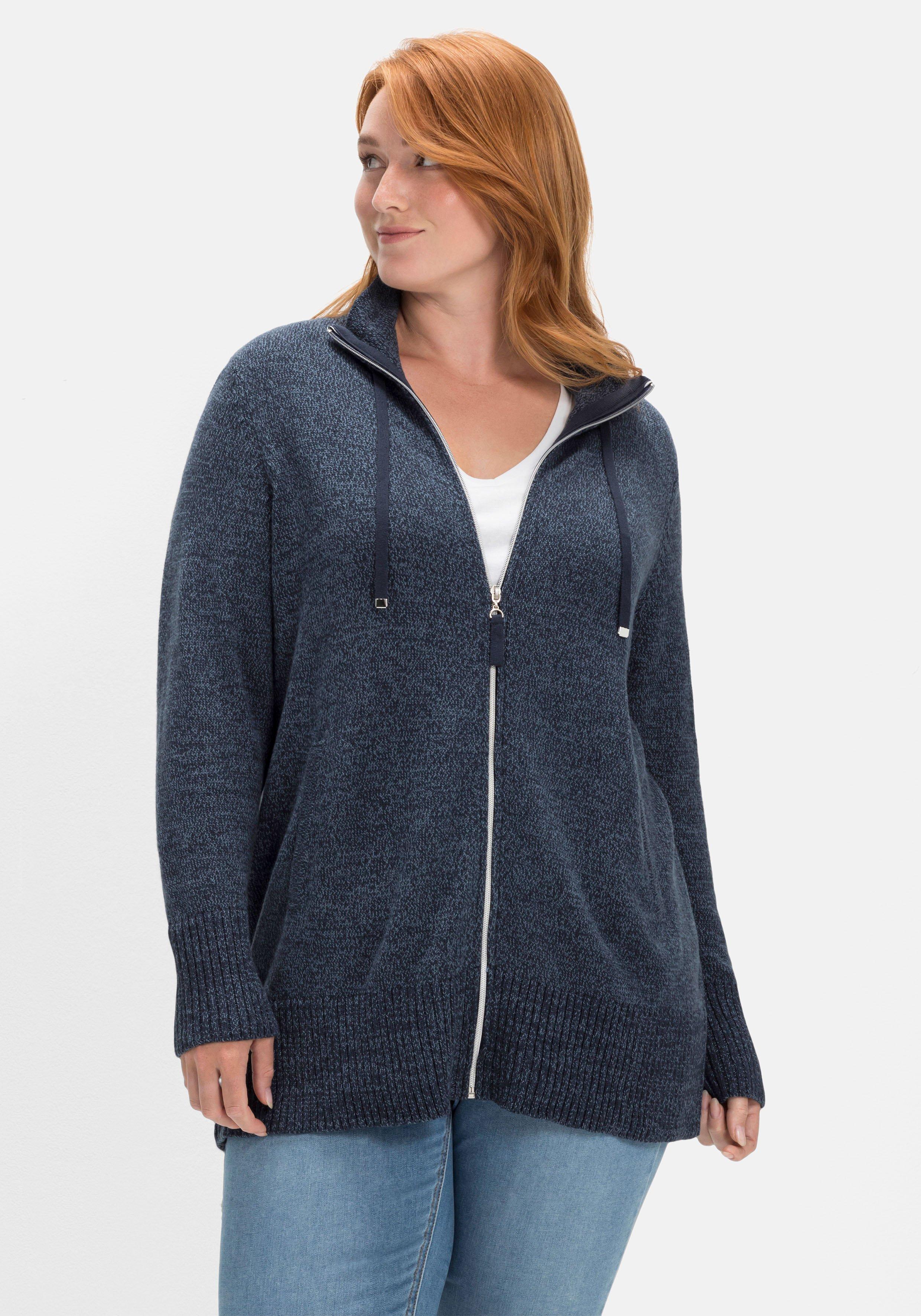 Strickjacke mit Stehkragen und Reißverschluss