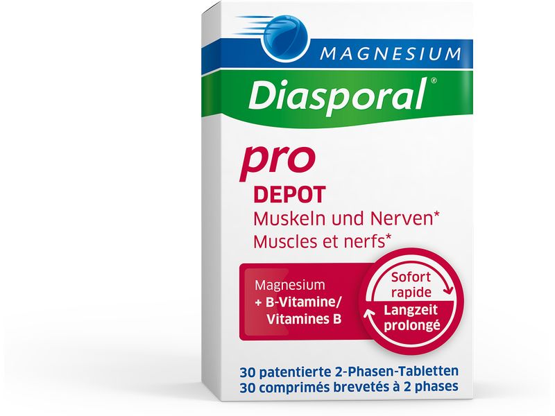 Magnesium Diasporal pro Depot 30 2-Phasen Tabletten Vegane Nahrungsergänzung mit 2-Phasen-Magnesium und Vitamin B-Komplex