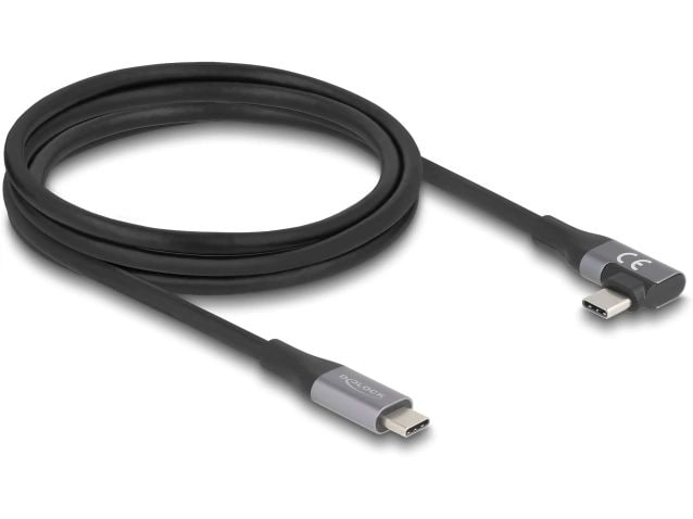 Delock USB4-Kabel 20 Gbps PD 3.1 240 W USB C - USB C 2 m Delock USB 20 Gbps Kabel gewinkelt links / rechts USB PD 3.1 Extended Power Range 240 W 2 m