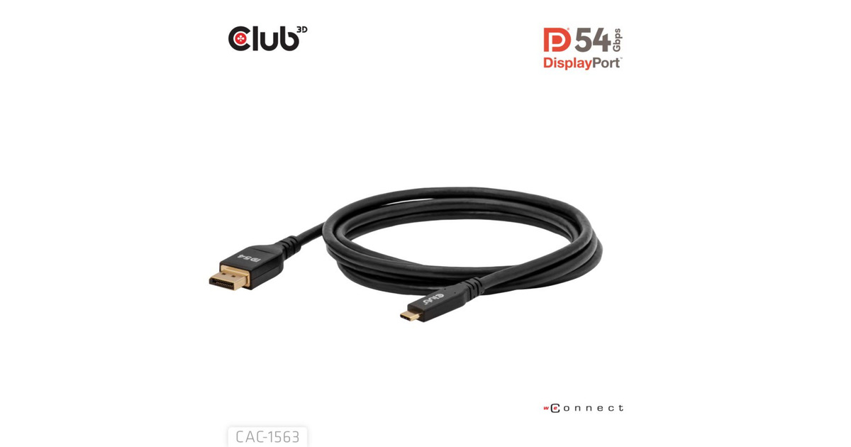 Club 3DUSB-C naar DisplayPort 2.1 DP54 Bi-Directioneel kabel, 8K120Hz 2m  (Zwart)