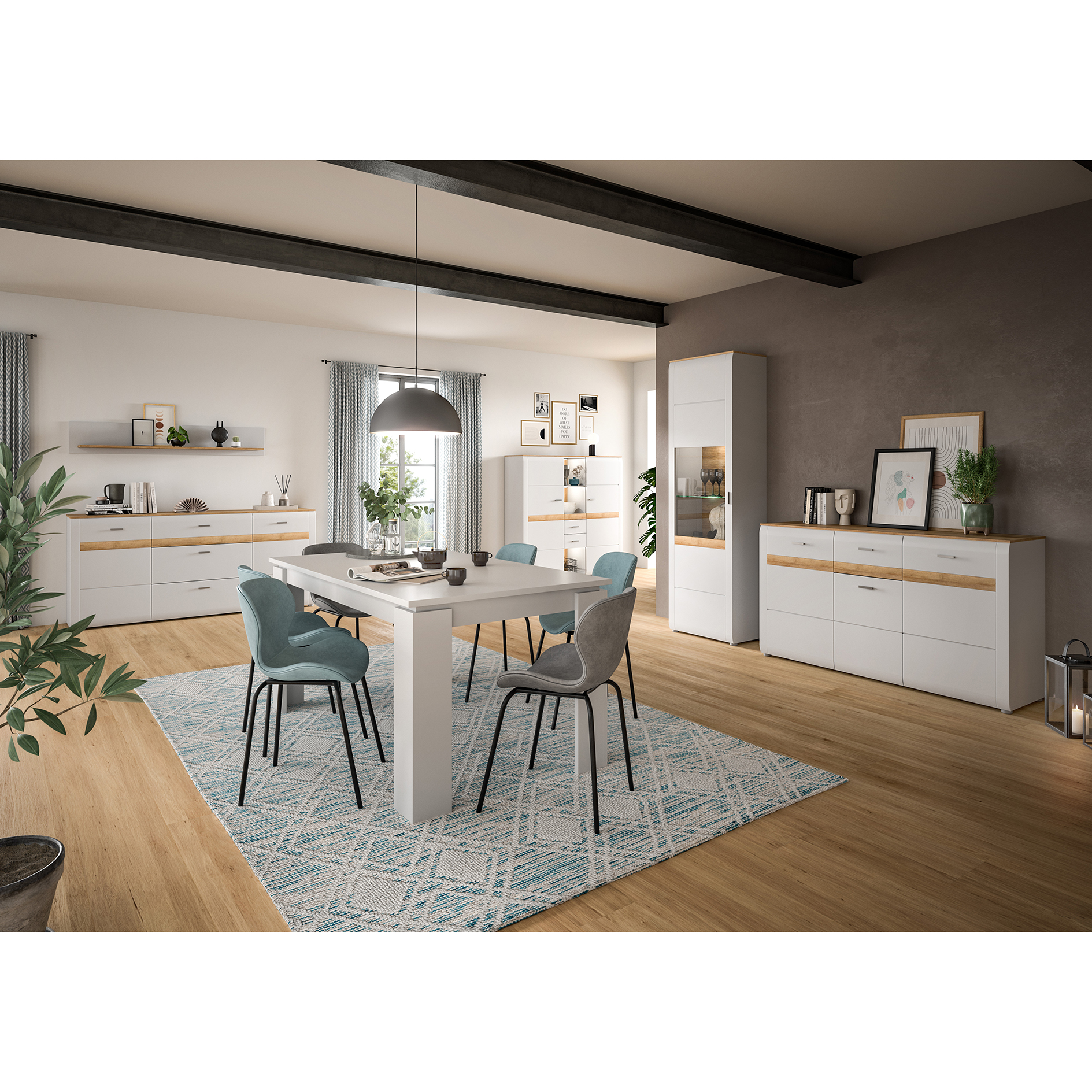 Vitrine ASHTON - ashgrey matt-Rivera Eiche - 202 cm hoch