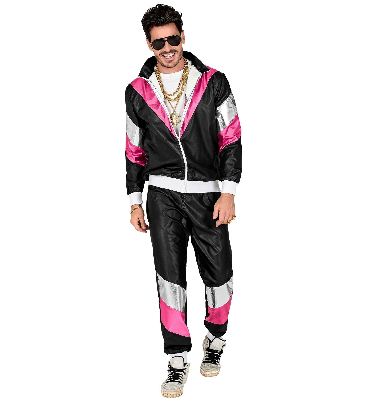 Neon 80S Trainingspak Fout Zwart Leerlook