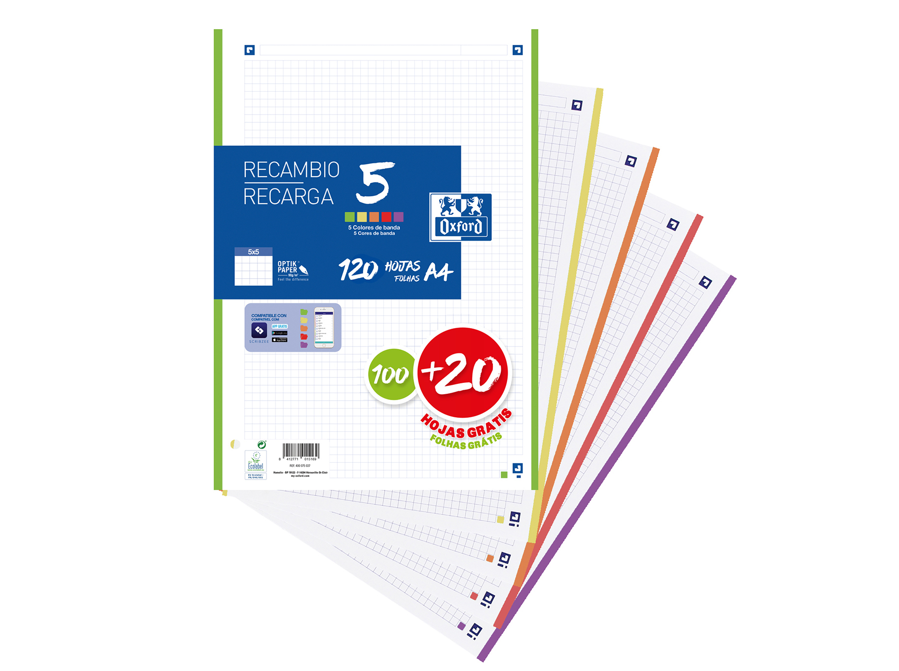 RECARGA DOSSIER OXFORD A4 QUADRICULADA 100 20 FOLHAS