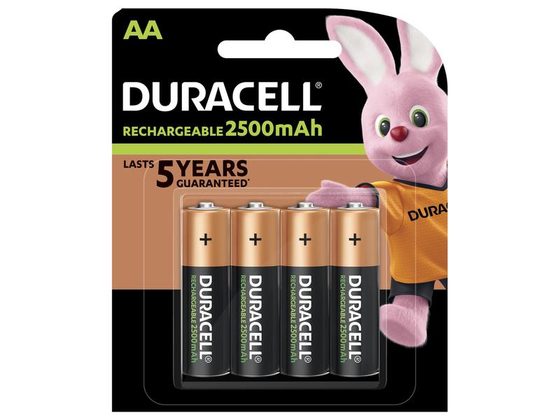 Duracell Akku Rechargeable NiMH AA 2500 mAh, 4 Stück Typ AA, 4 Stück